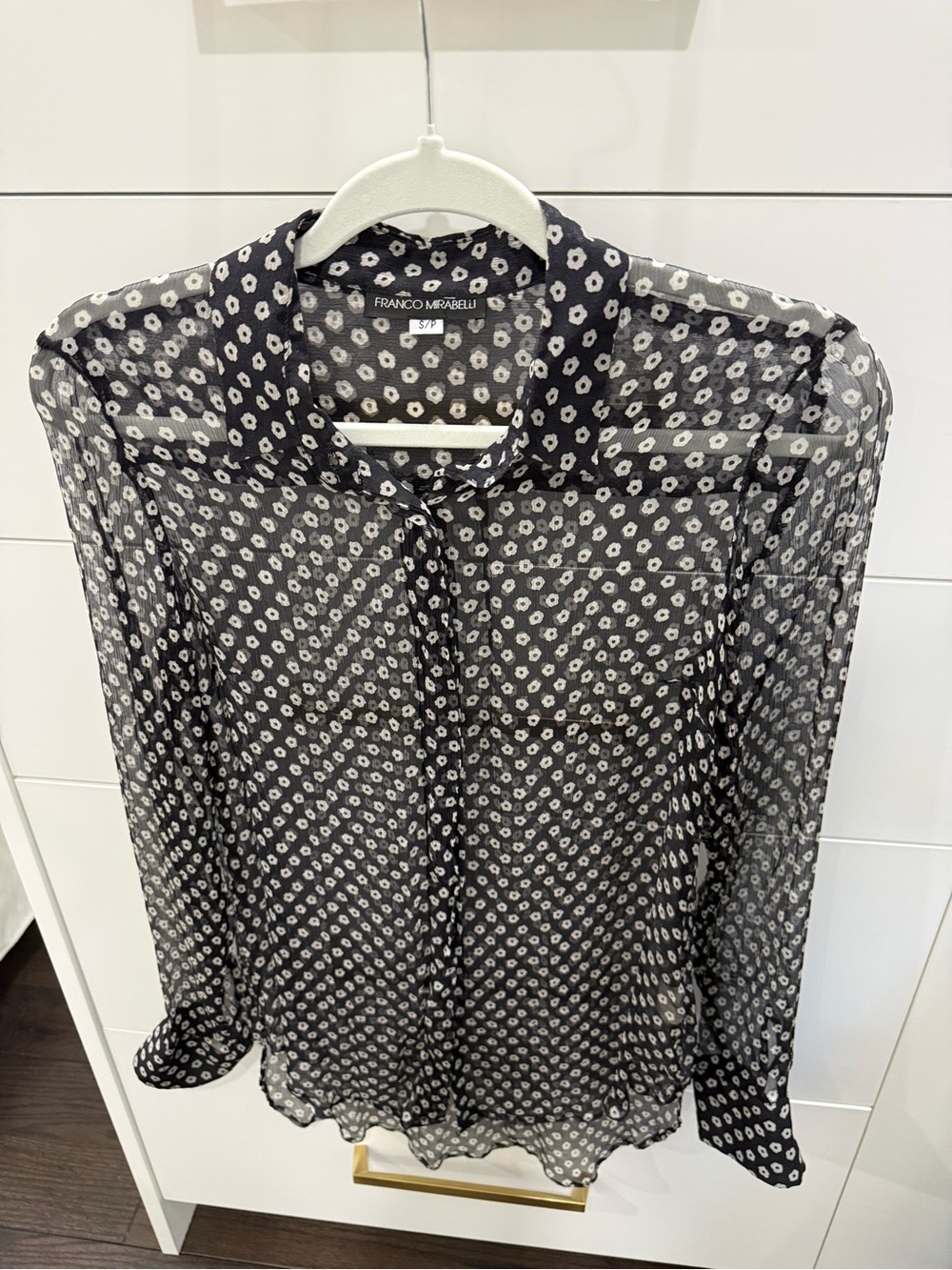 Franco Mirabelli sheer silk long sleeve floral print blouse, size small